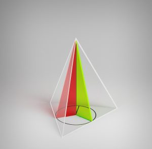  Ostrosłup prosty, którego podstawą jest trójkąt równoramienny (wraz z kołem opisanym na podstawie)